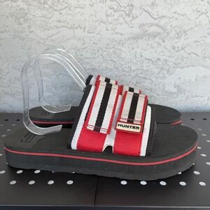 Hunter Original Flatform Beach Slide Sandals Womens 11 Black‎ Red Retro Casual